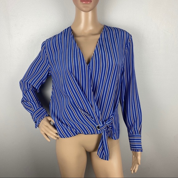 NEW RAG & BONE REVOLVE BLUE STRIPED SILK BLOUSE - Picture 2 of 8